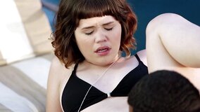 A plump honey is getting a large cock shoved inside her mouth