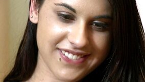 Beautiful teen chick using her feet to please her handsome man