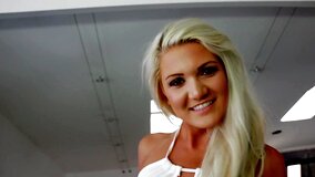 A fine little slut with lovely eyes is giving a blow job today