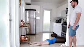Randy husband has a tiny pale doll at his full disposal